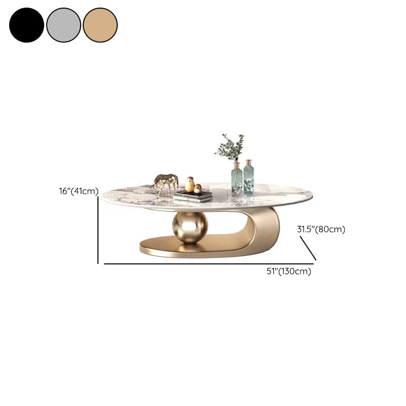 Glam Stone Coffee Table - Beige Oval Shape with Abstract Stainless Steel Base and Scratch Resistant - image 15