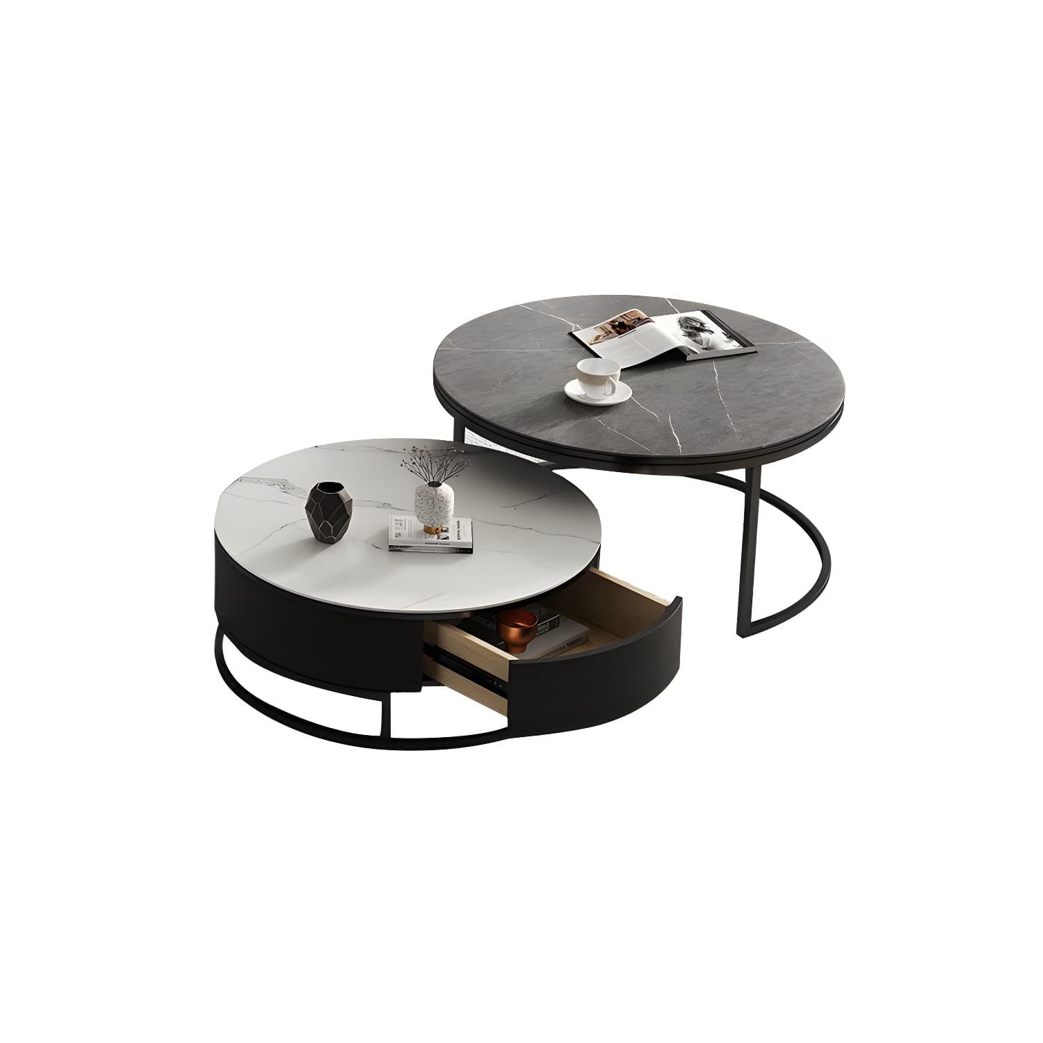 Slate Coffee Table Slate Nesting Coffee Table Set with Storage Drawer - image 3