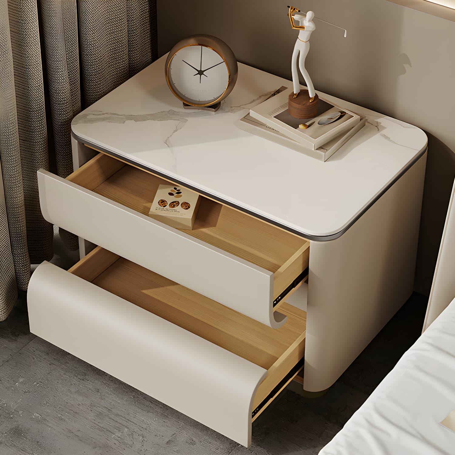 Contemporary Bedside Cabinet Stone Bed Nightstand with 2 Drawers - image 12