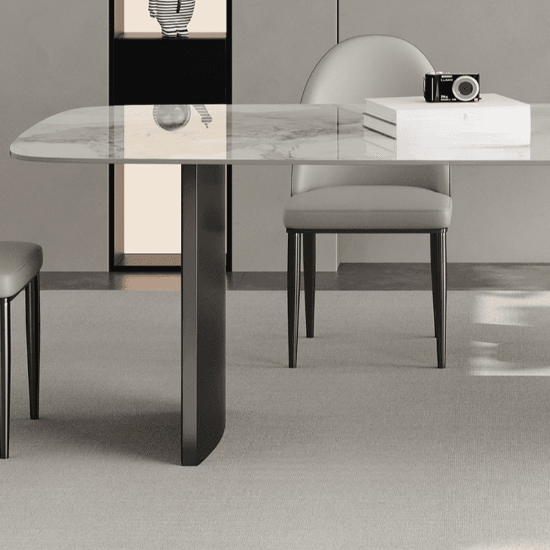 Retro Slate Dining Table Set with Dual-base, Upholstered Chairs, Back, and White Top - image 7