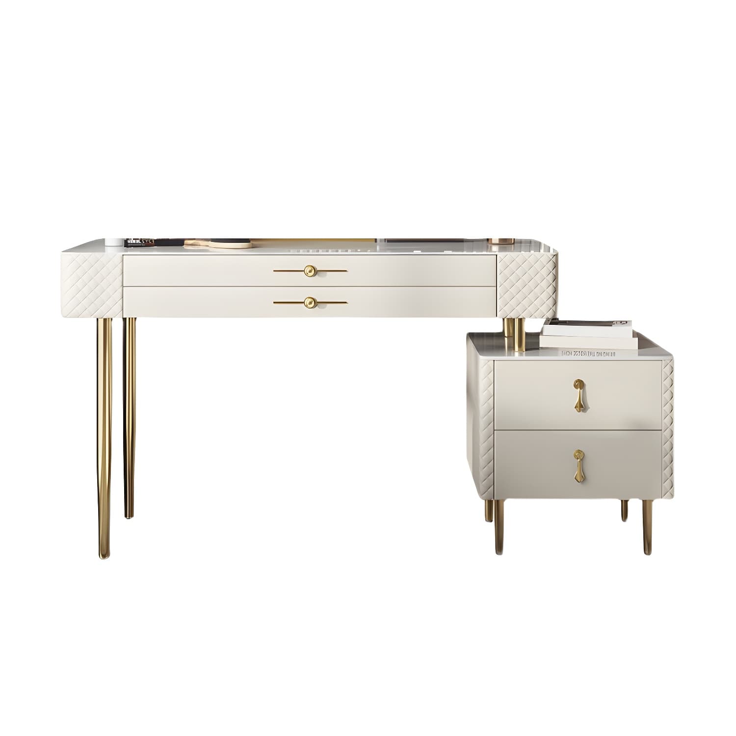 Glam Style Solid Wood Dresser with 4 Drawers Off-white Metal Base - image 5