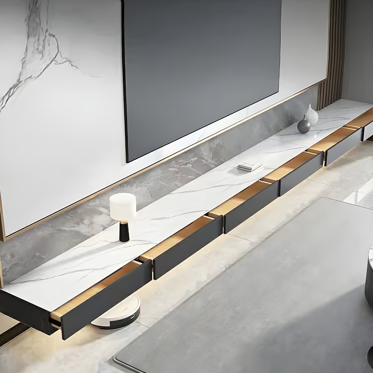 Modern Wall-mounted TV Stand Stone Enclosed Storage TV Cabinet with Drawers - image 4