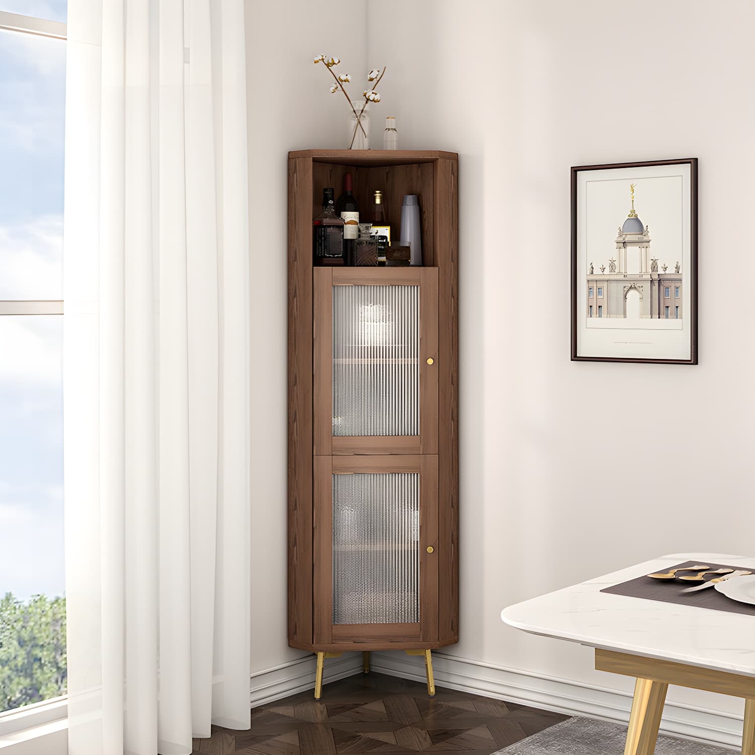 Wooden Storage Cabinet with 2 Glass Doors and Storage Shelf Modern - image 4