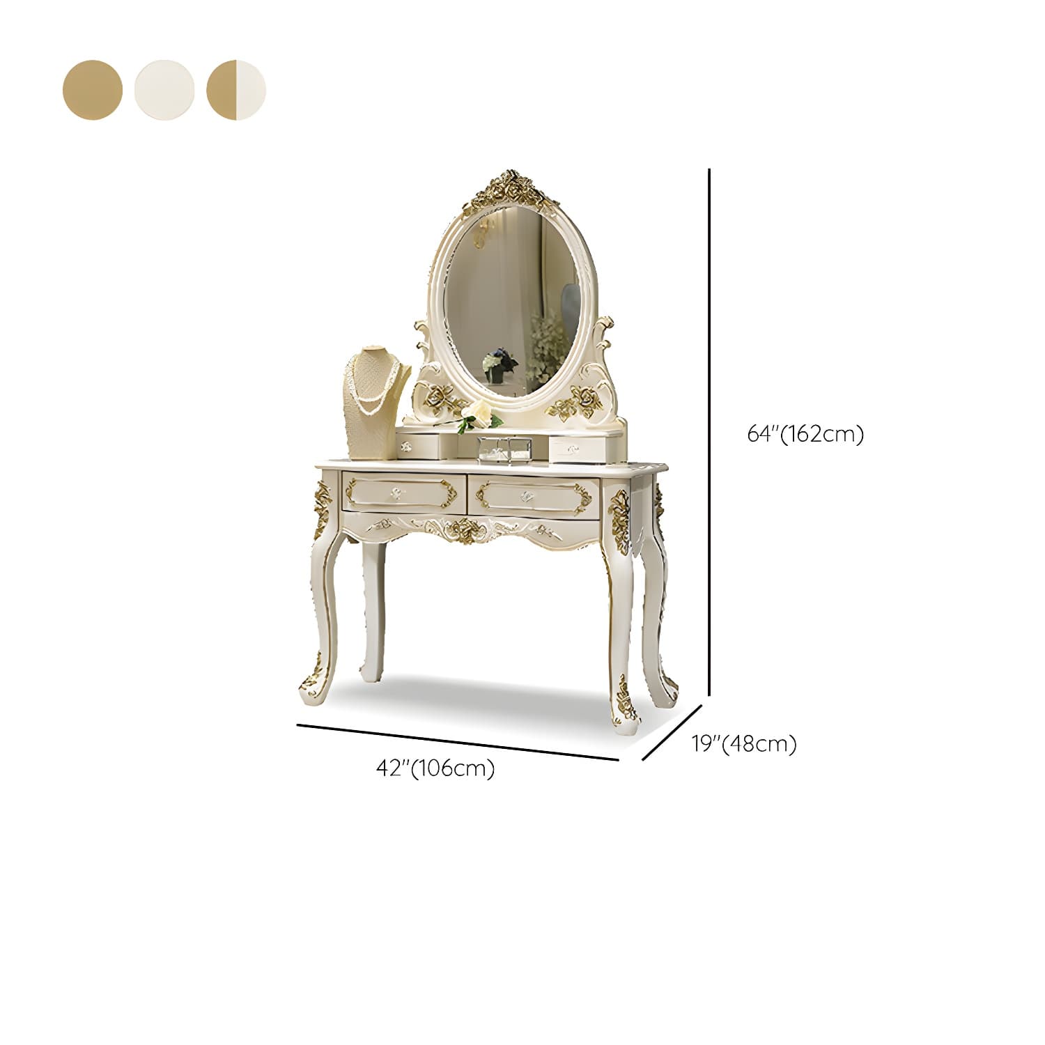 Victorian Makeup Vanity Desk Wood Makeup Vanity Set with Drawer - image 19