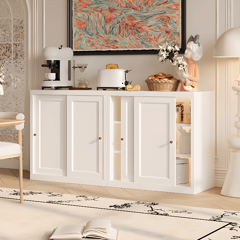 Simple Standard/Wide Sideboard with Metal Countertop, Pantry Hutch, Sliding Doors and Adaptable Shelf - image 7