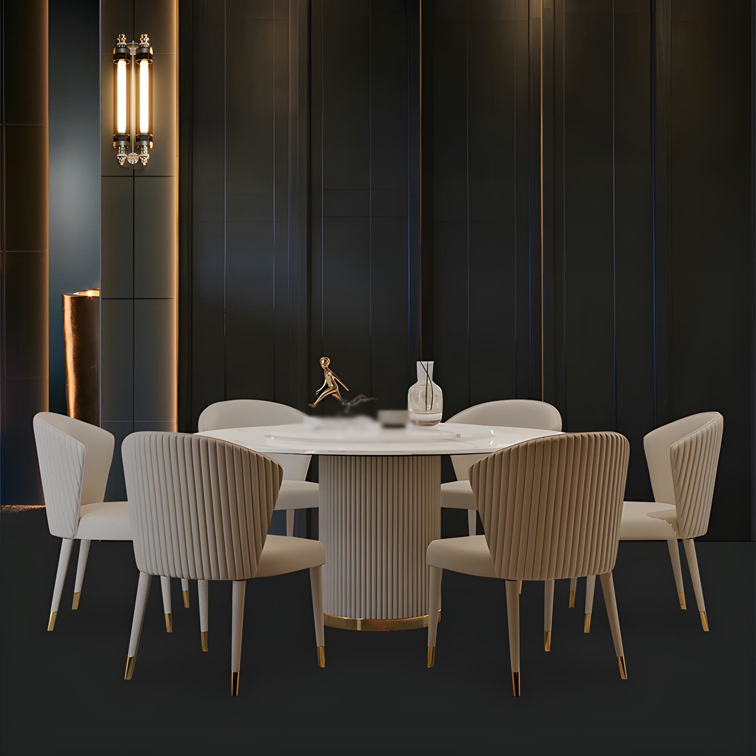 Modern 1/4/5/7 Pieces Round Dining Set Sintered Stone Dining Table Set with Leather Chairs - image 11