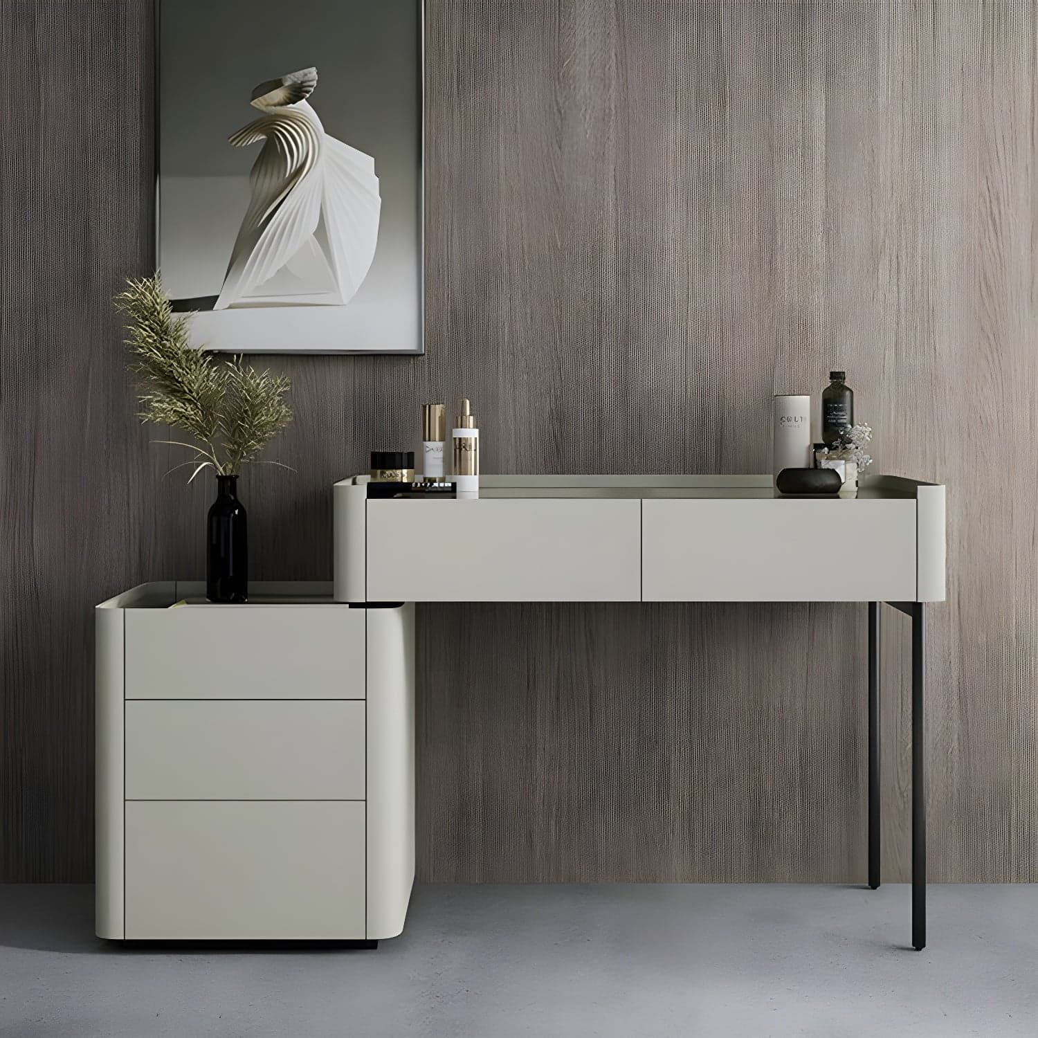 Modern Wooden Makeup Vanity with Glass Table Top & Drawers & Jewelry Storage - image 4