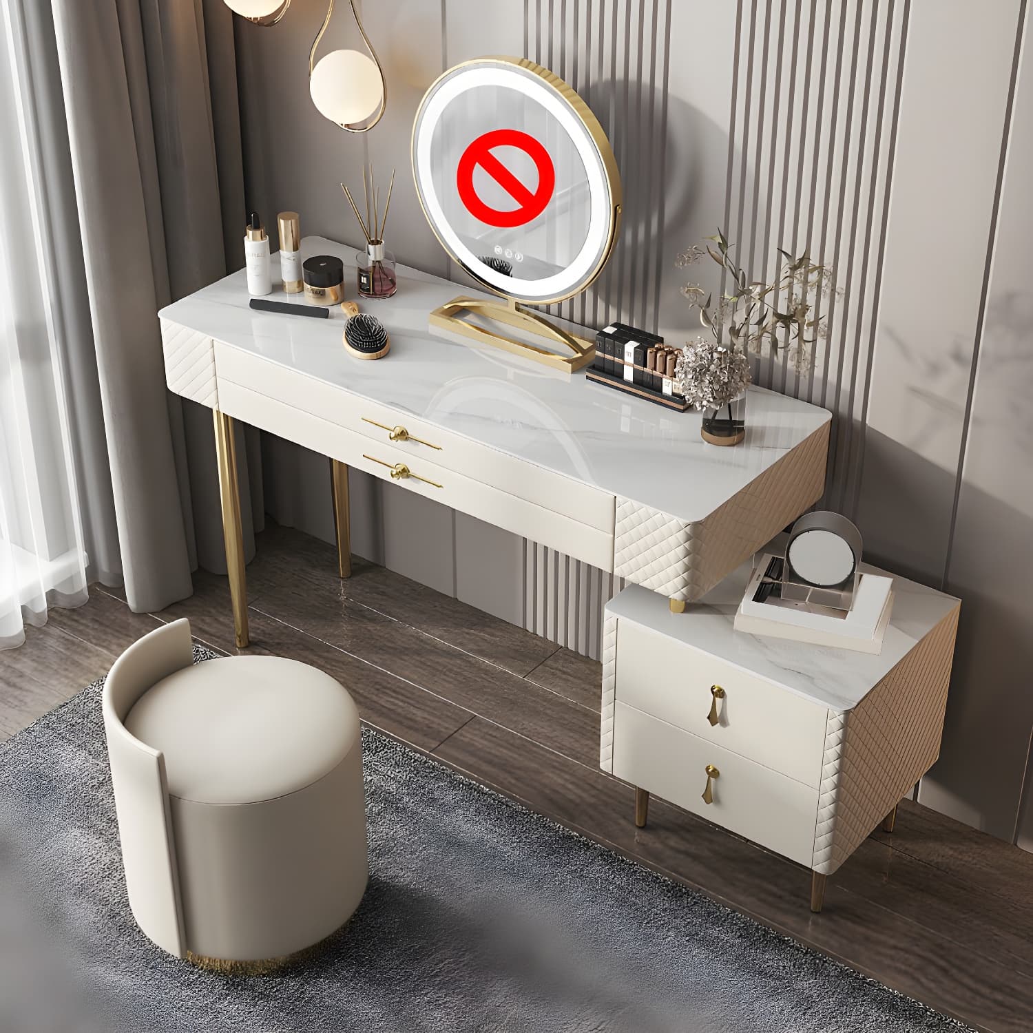 Glam Style Solid Wood Dresser with 4 Drawers Off-white Metal Base - image 3