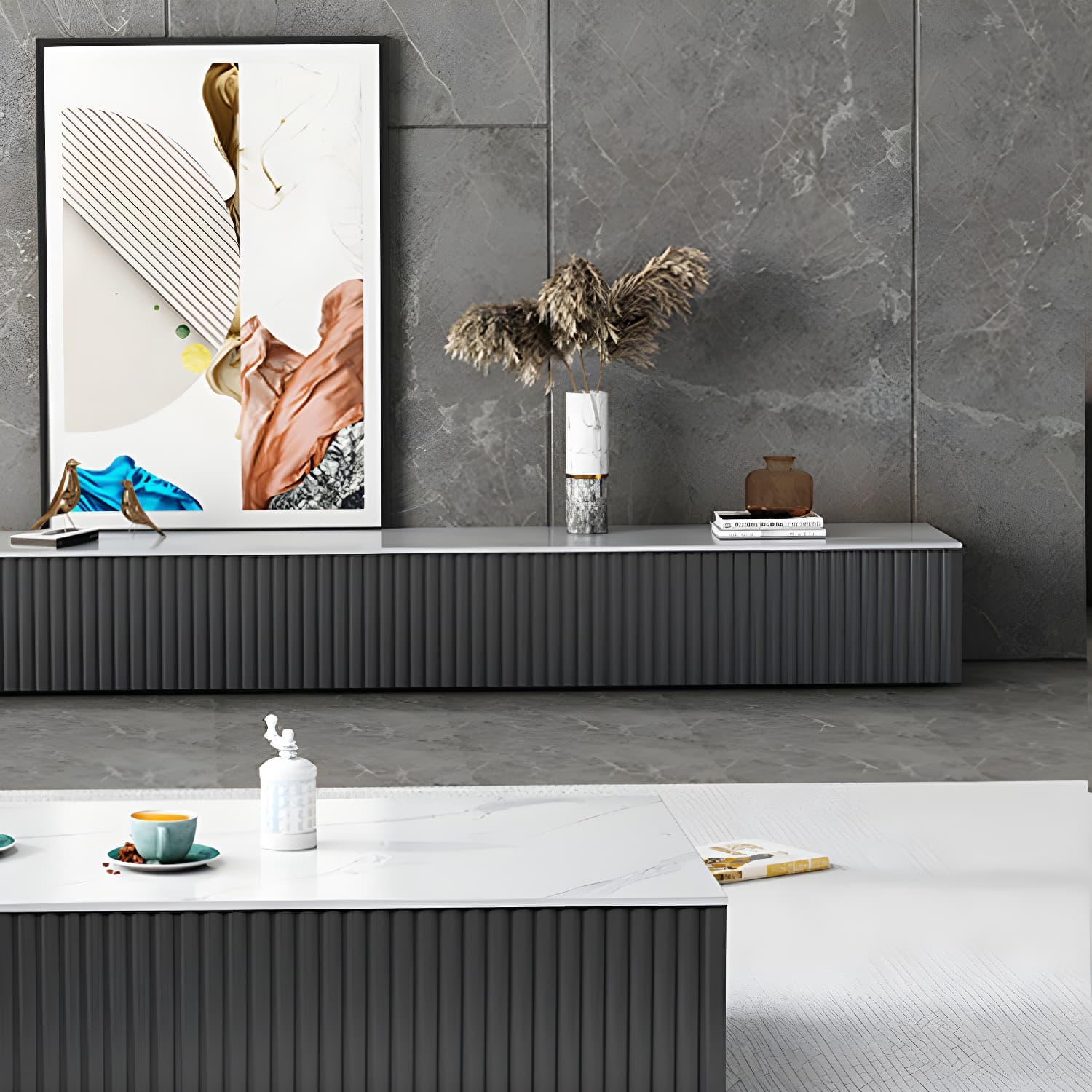 Contemporary TV Stand Console Wood TV Media Stand with Drawers - image 8