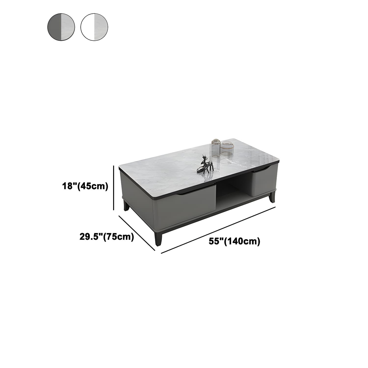 17.7 " Tall Contemporary Wood 4 Legs Glass/slate Rectangular Top Coffee Table with Drawers - image 17