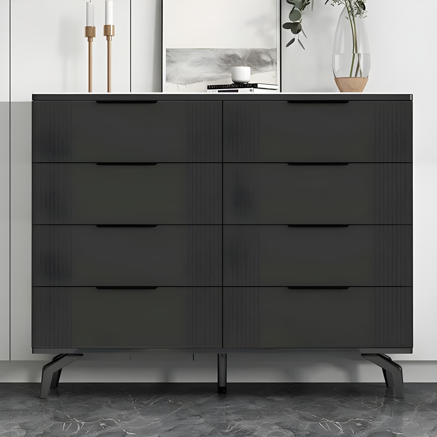 Drawers Included Modern Chest with Stone Countertop and Metal Legs - image 5