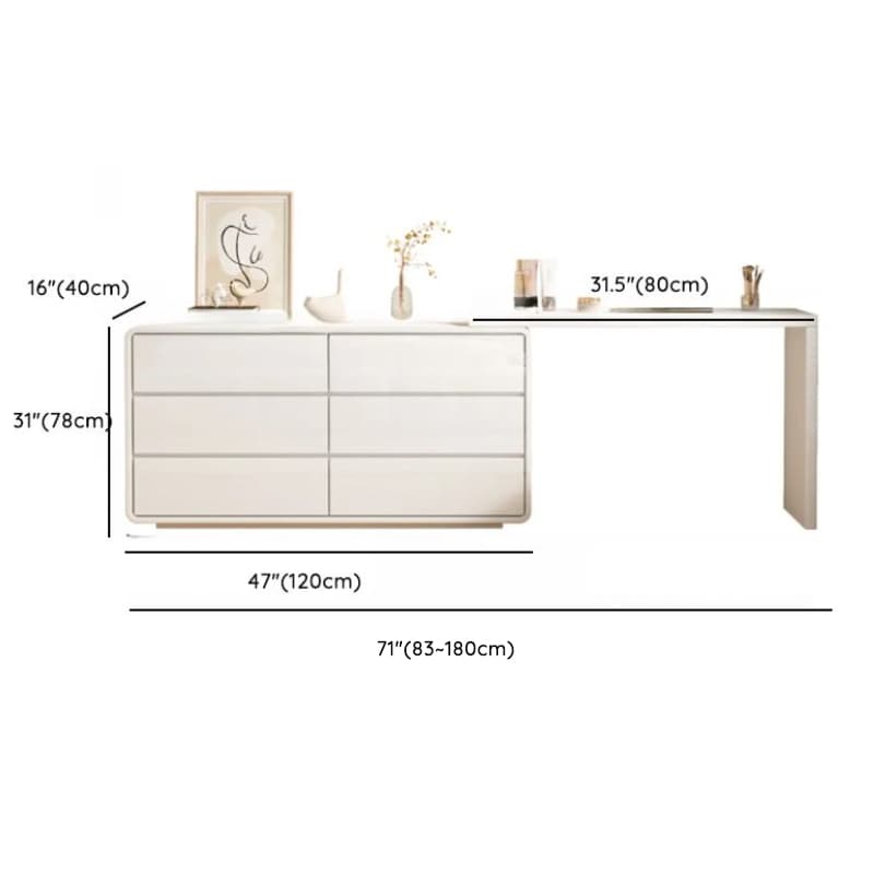 Large White/Transparent Vanity Set with 6 Drawers, Polymer/Lumber Frame, Lighted Mirror, and Scalable Chair - image 7