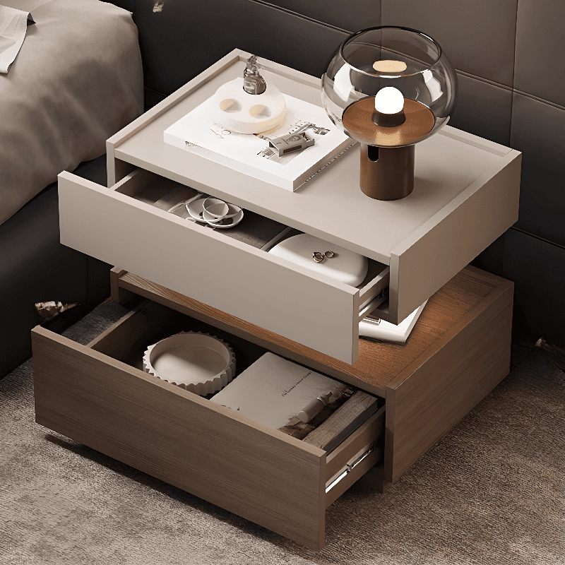 Organic Modern Nightstand With Drawer Organization Featuring 2 Shelves, Real Wood Countertop, and Illuminating Lighting - image 9