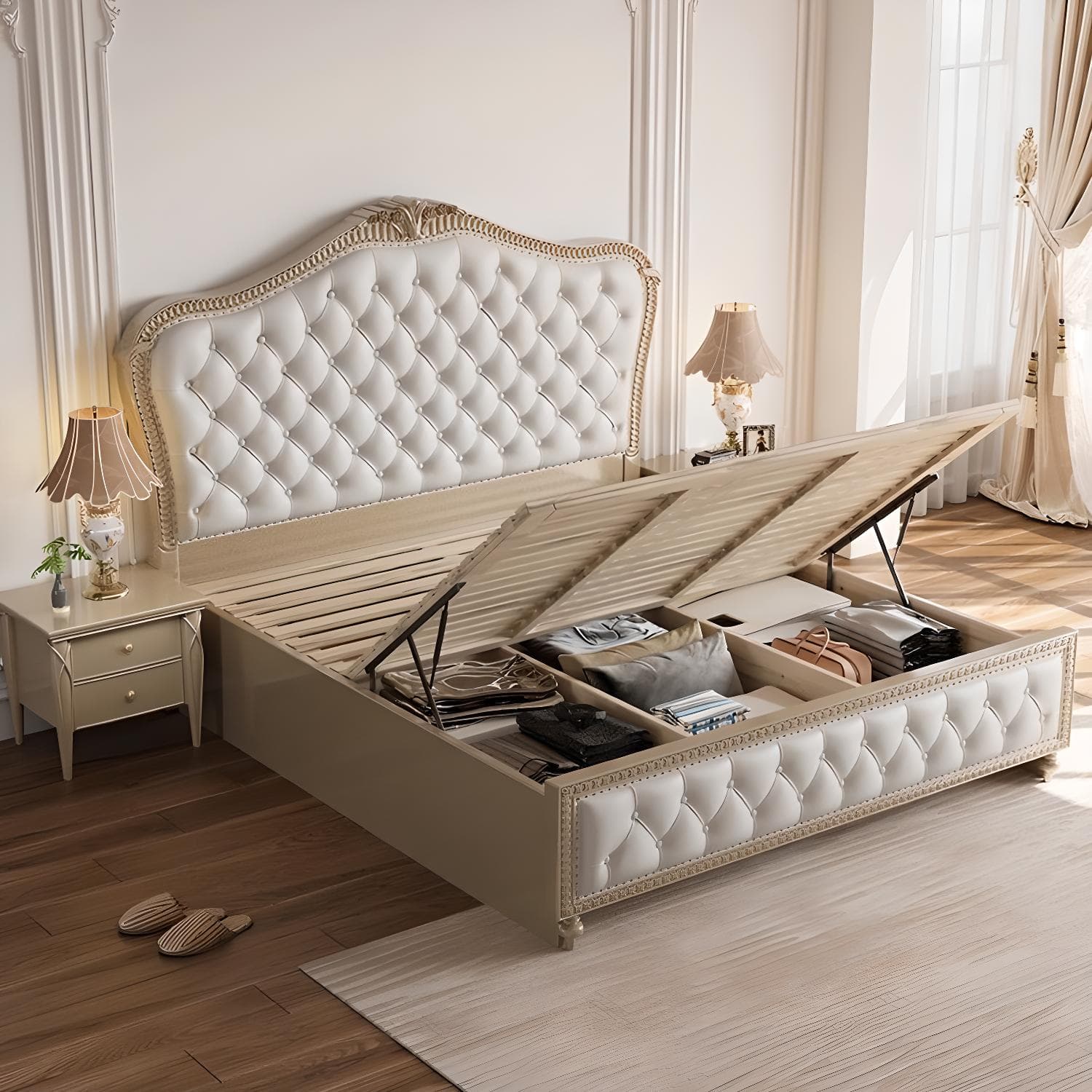 Glam Upholstered Button-tufted Standard Bed with Nailhead Trim - image 4