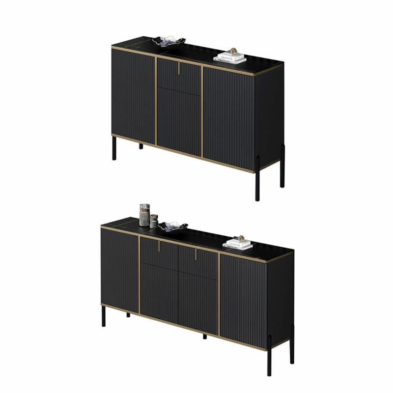 Black Floor Freestanding Sideboard in Wood with Glass Countertop and Kitchen Appliance Storage for Living Room in a Trendy Style - image 6