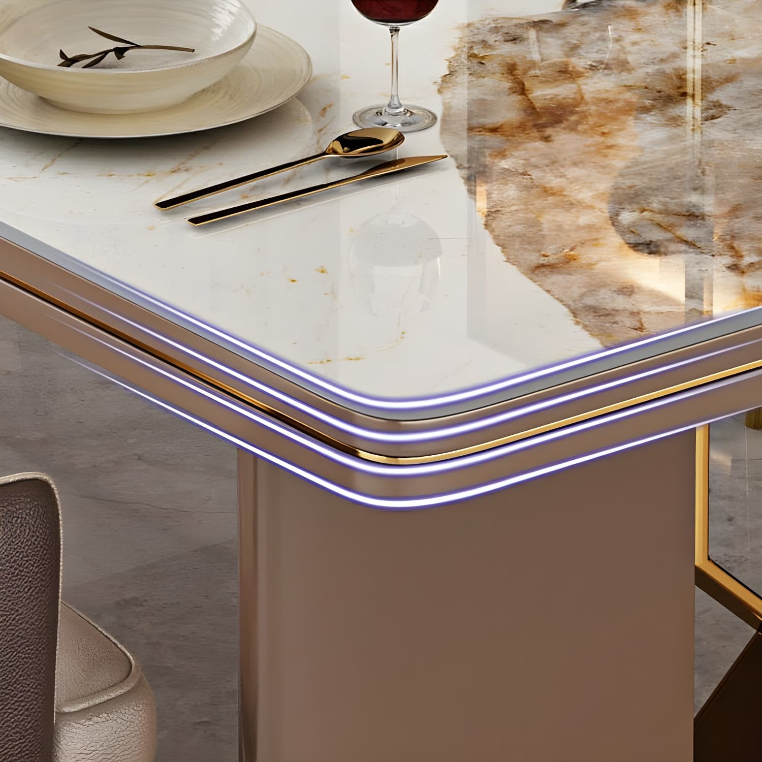 Glamoro 80cm Rectangular Metal Dining Set in Off-White with Gold Base - image 7
