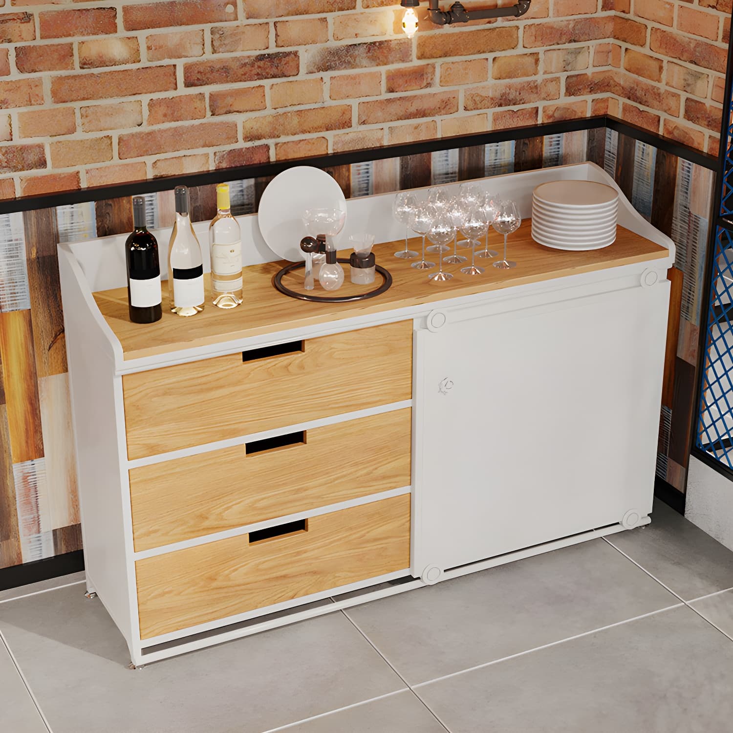 Industrial Metal Sideboard with Drawers, Cabinets, and Open Storage - 3 Drawers, 1 Interior Shelf - image 8