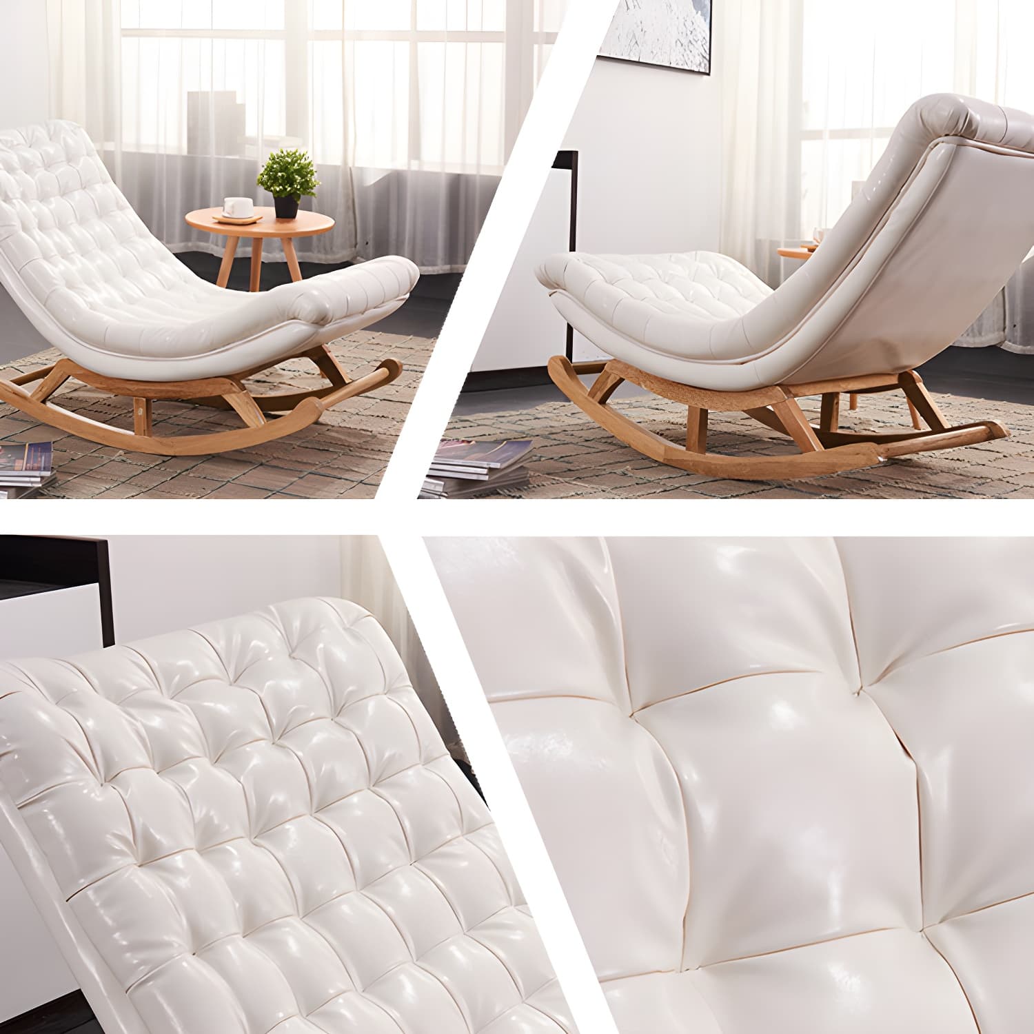 Indoor Leisure Chaise Chair Modern Wooden Upholstered Rocking Chair - image 16