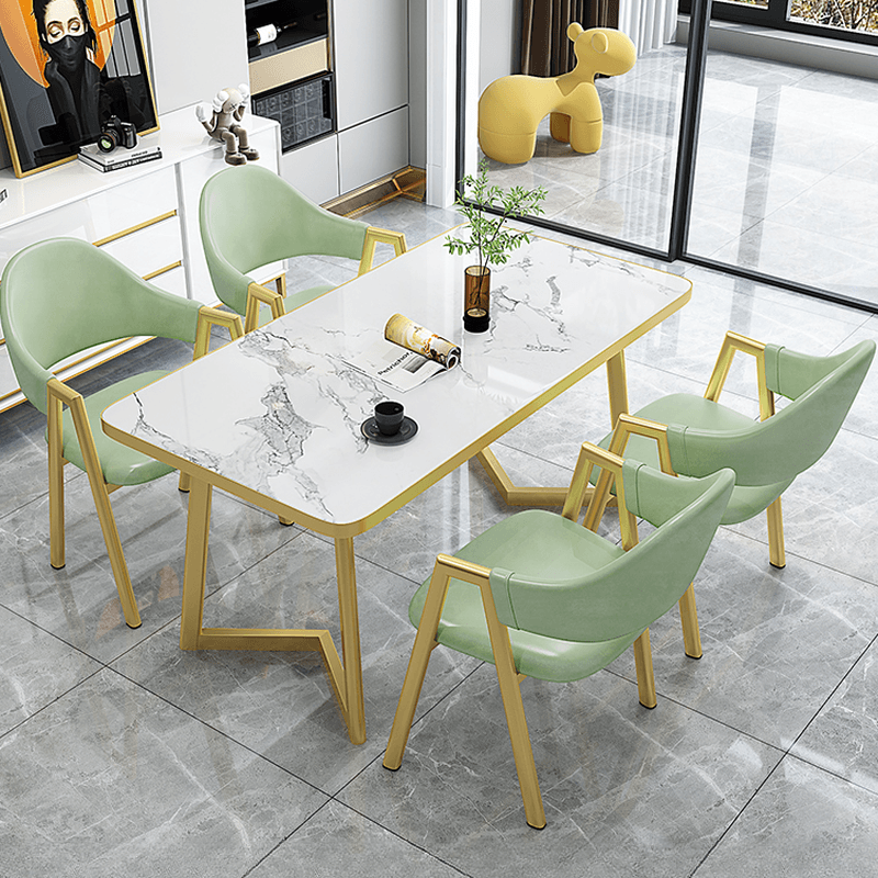 Luxurious Dining Table Set with Recycled Wood Top and Sleighing Base - image 4
