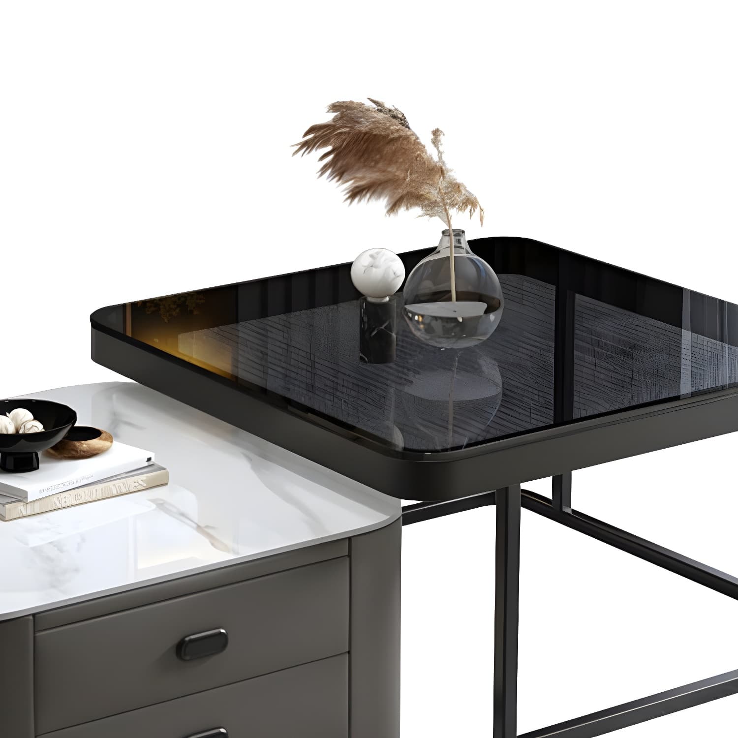 Square Coffee Table Glass Top 2 Nesting Coffee Table Set with Storage - image 21