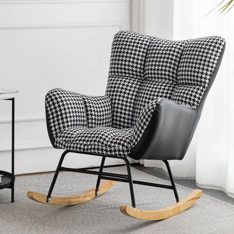 Midnight Black/Olive Green/Lemon Color Ergonomic Stationary Rocking Chair Couch with Rear & Round Arm