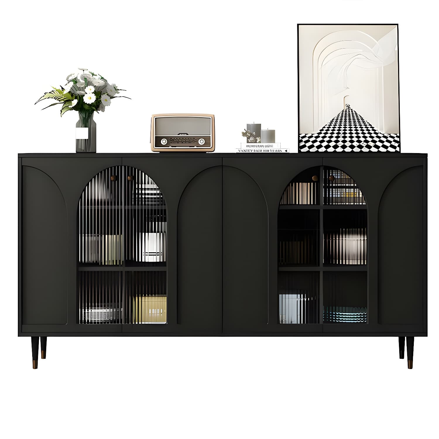 Wooden Modern Glass Door Kitchen Sideboard with Adjustable Shelving - image 7