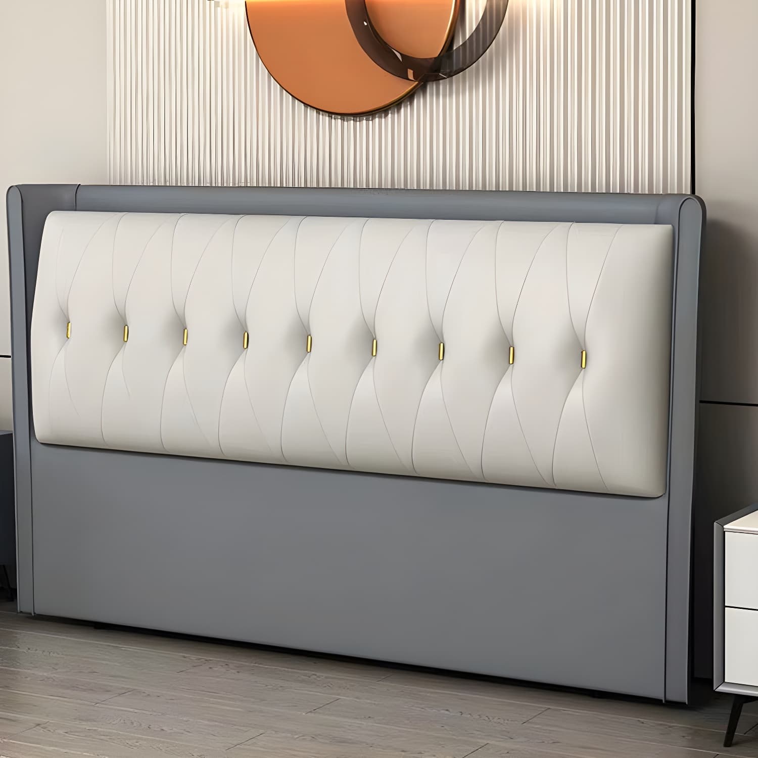 Contemporary Headboard Bed with Tufted Leather Upholstery in Rectangular - image 11