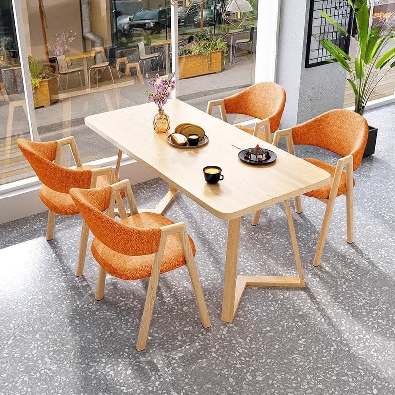 Dining Table Set with Sleighing Recycled Wood Fixed Table and Padded Chair with Back and Armrest, 5-piece - image 6
