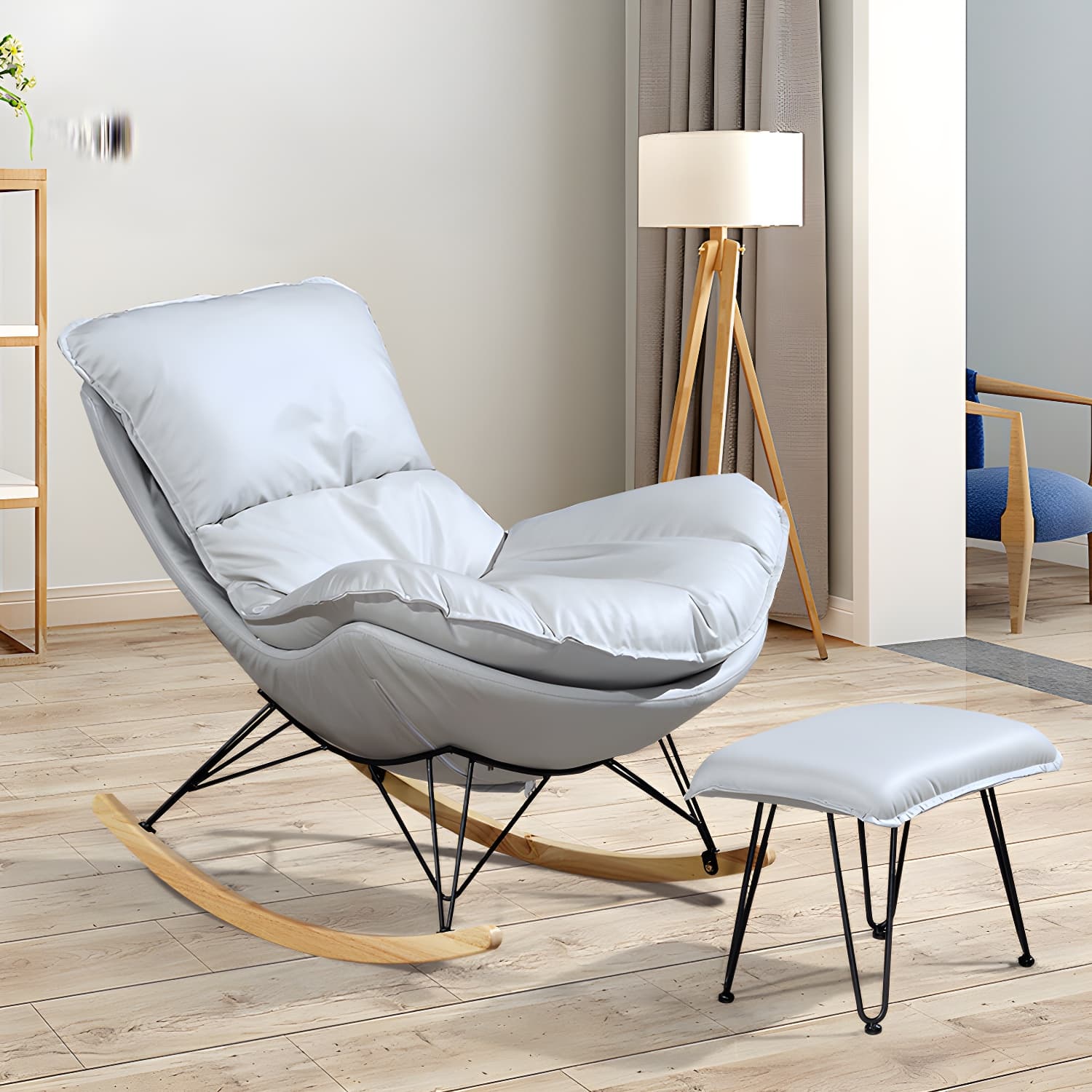 Modern Style Rocker Chair Metal Frame Spindle Cushions Rocker Chair with Ottoman - image 4
