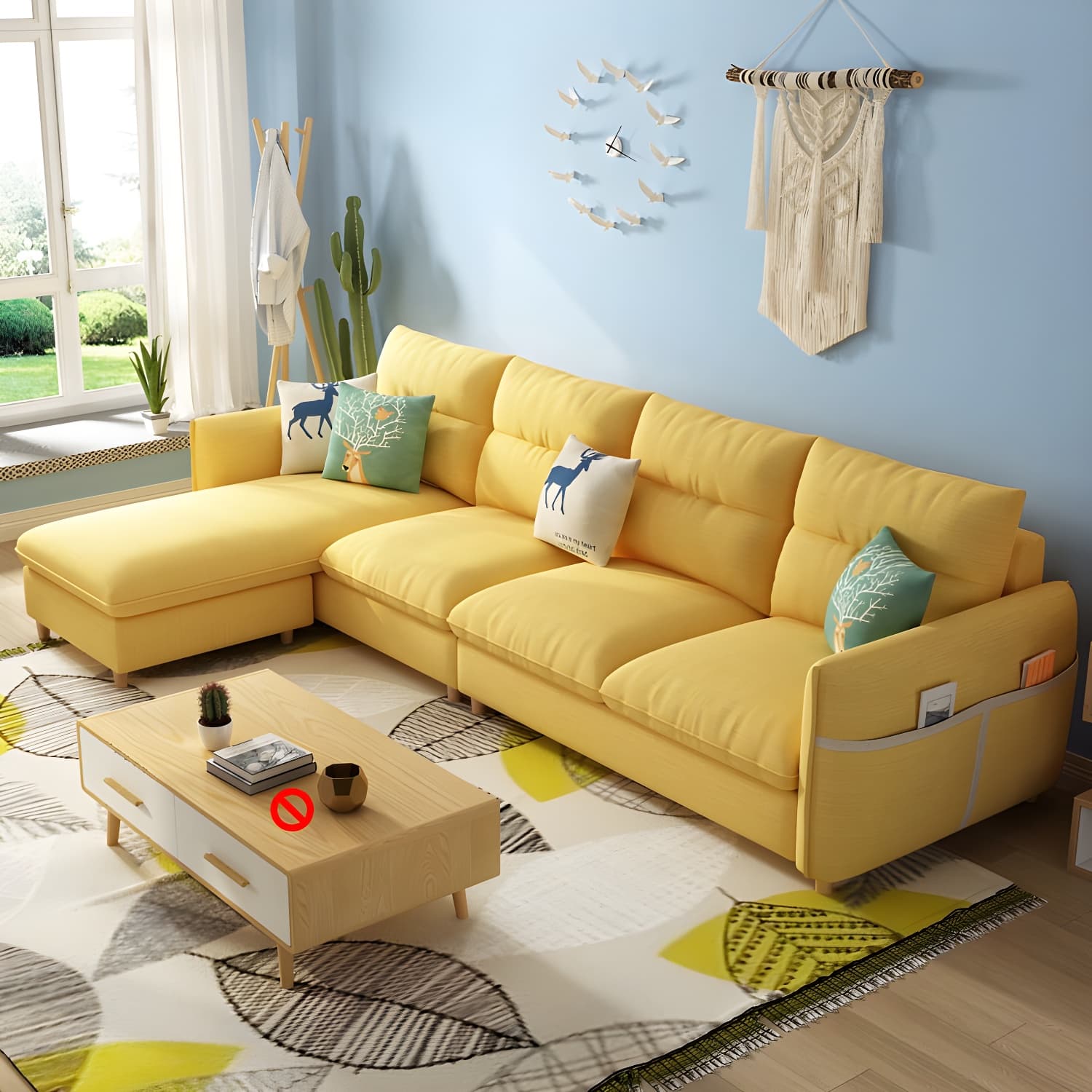 Scandinavian Modular L-Shape Sectional Sofa Chaise with Reversible Pine Wood Frame - image 7