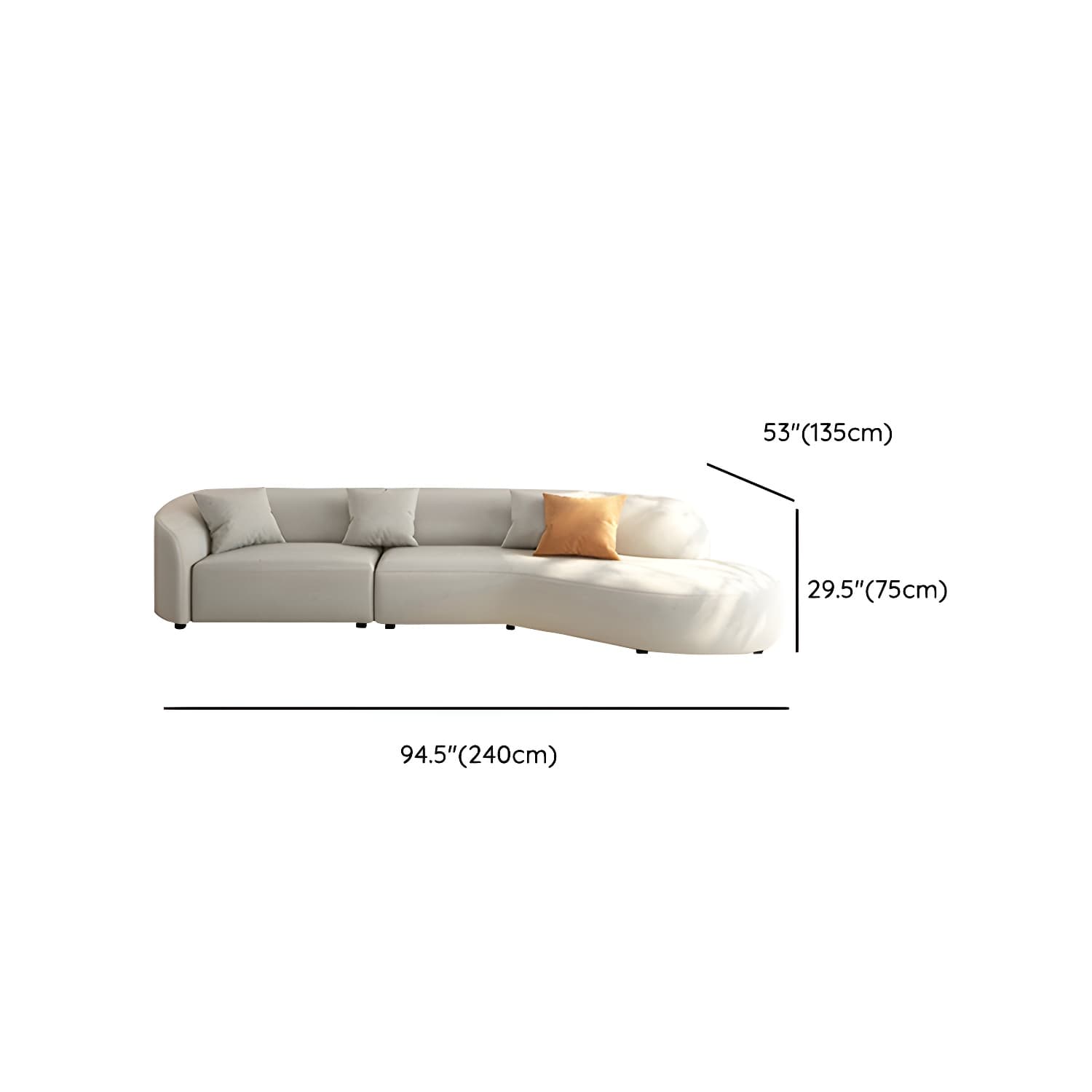 Modern Beige Tech Cloth Stationary Sectional Sofa with Wood Frame and Flared Arms - image 15