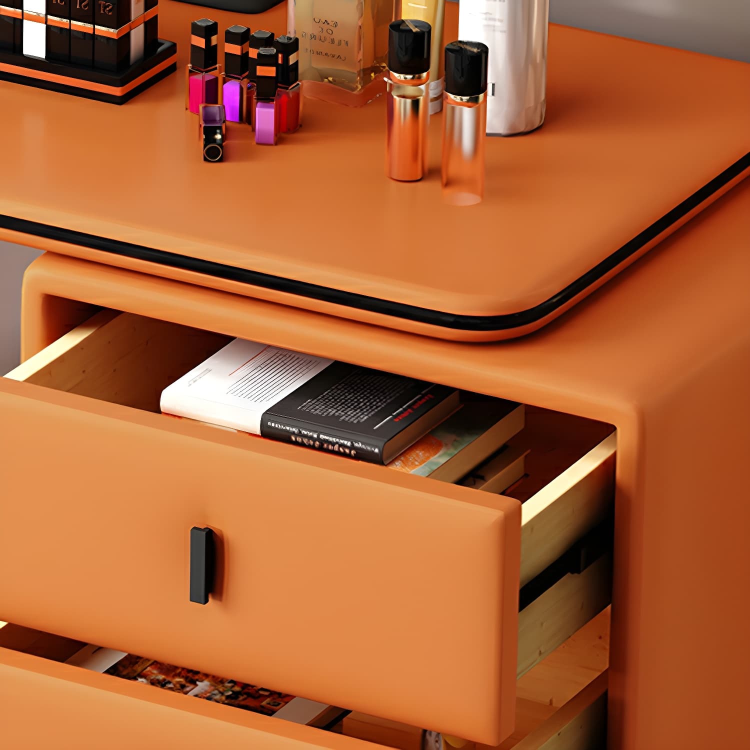 Modern Wood Vanity with Faux Leather Table Top & 2 Soft Close Drawers - image 13