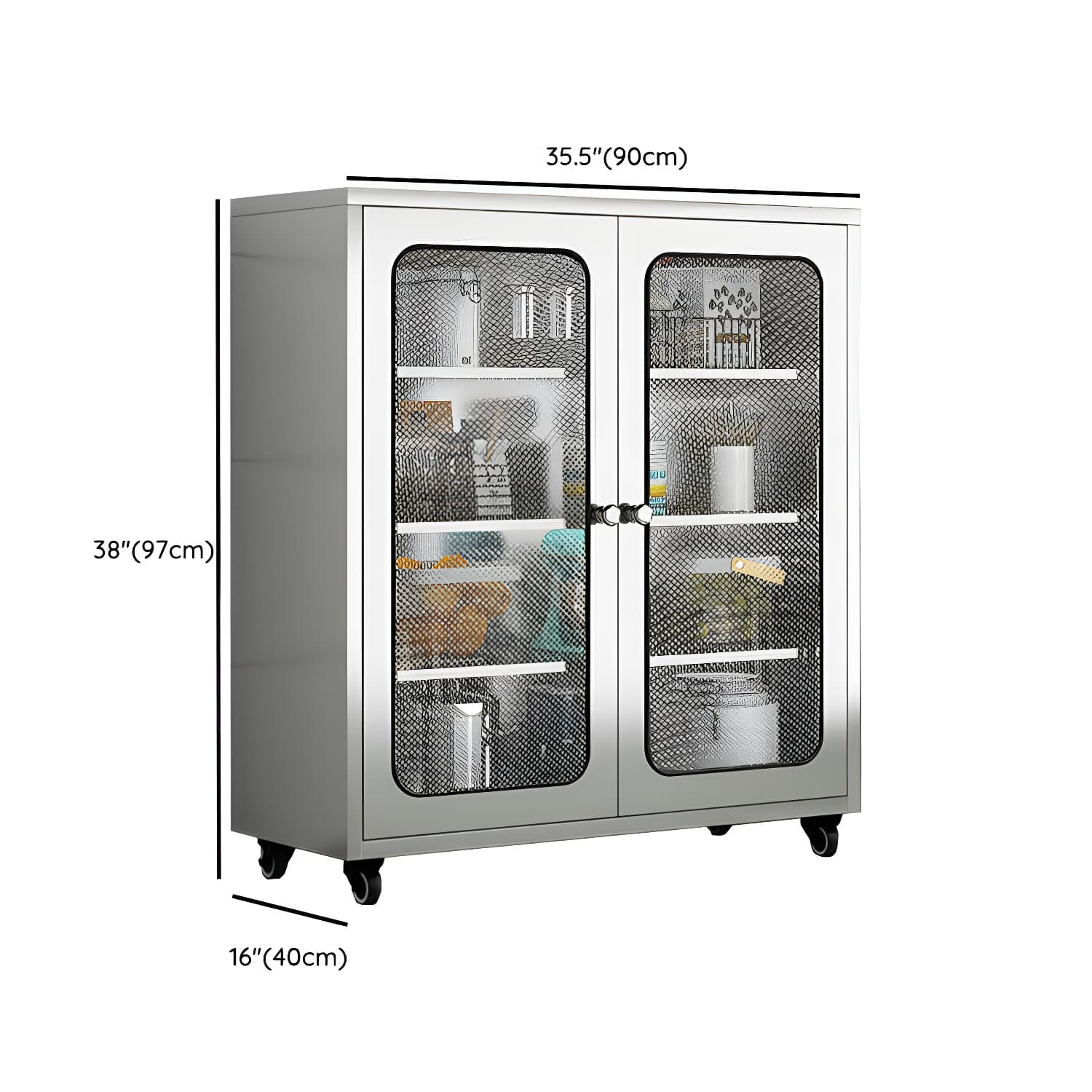 Chrome Stainless Steel Sideboard Cabinet with Cabinets, Adjustable Shelves, and Glass Doors - image 27