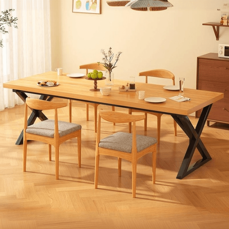 Dining Table Set in Simplistic Style with Recycled Wood X Base and Unfinished Top