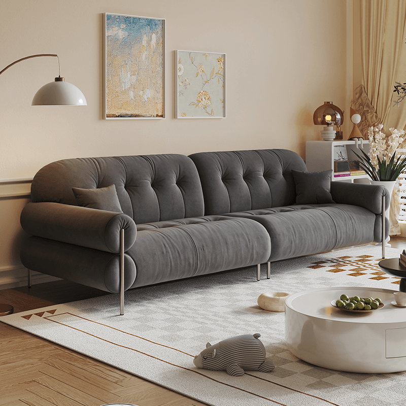 Tear Resistant Standard Sofa with Pu/Flannel Upholstery in Grey/Auburn/Ivory - image 5