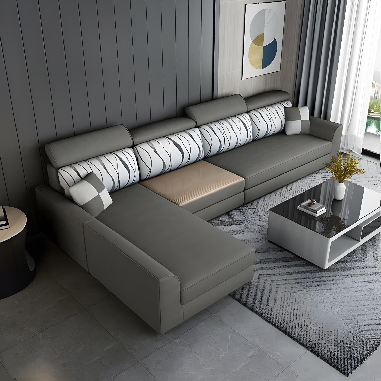 Modern L-Shape Reversible Wood Frame Sectional Sofa Chaise Set - image 15