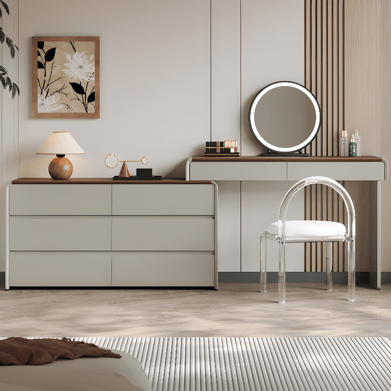 Large White Vanity Set with Upholstered Chair, 5/8 Drawers, Mirror Lights, Lighting, and Scalable Design - image 3