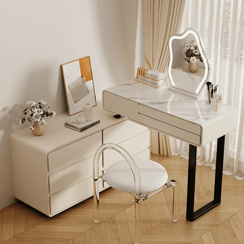 Large/Standard Vanity Set with Stone Table Top, White Seat, 9 Drawers/6 Drawers, Mirror Lights, and Scalable Design - image 3