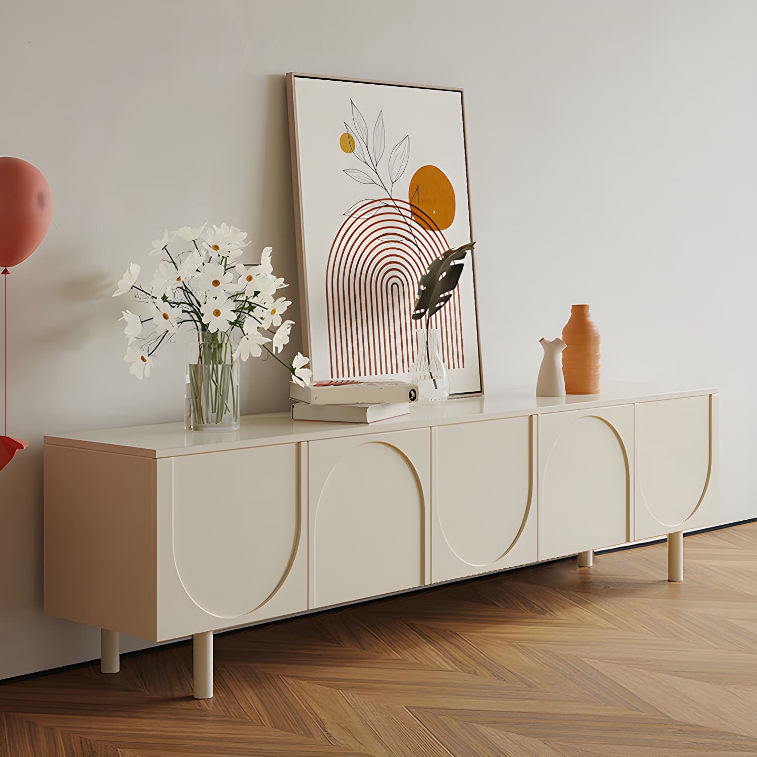 Scandinavian Cream 19.7" H TV Stand Console with Storage Cabinet