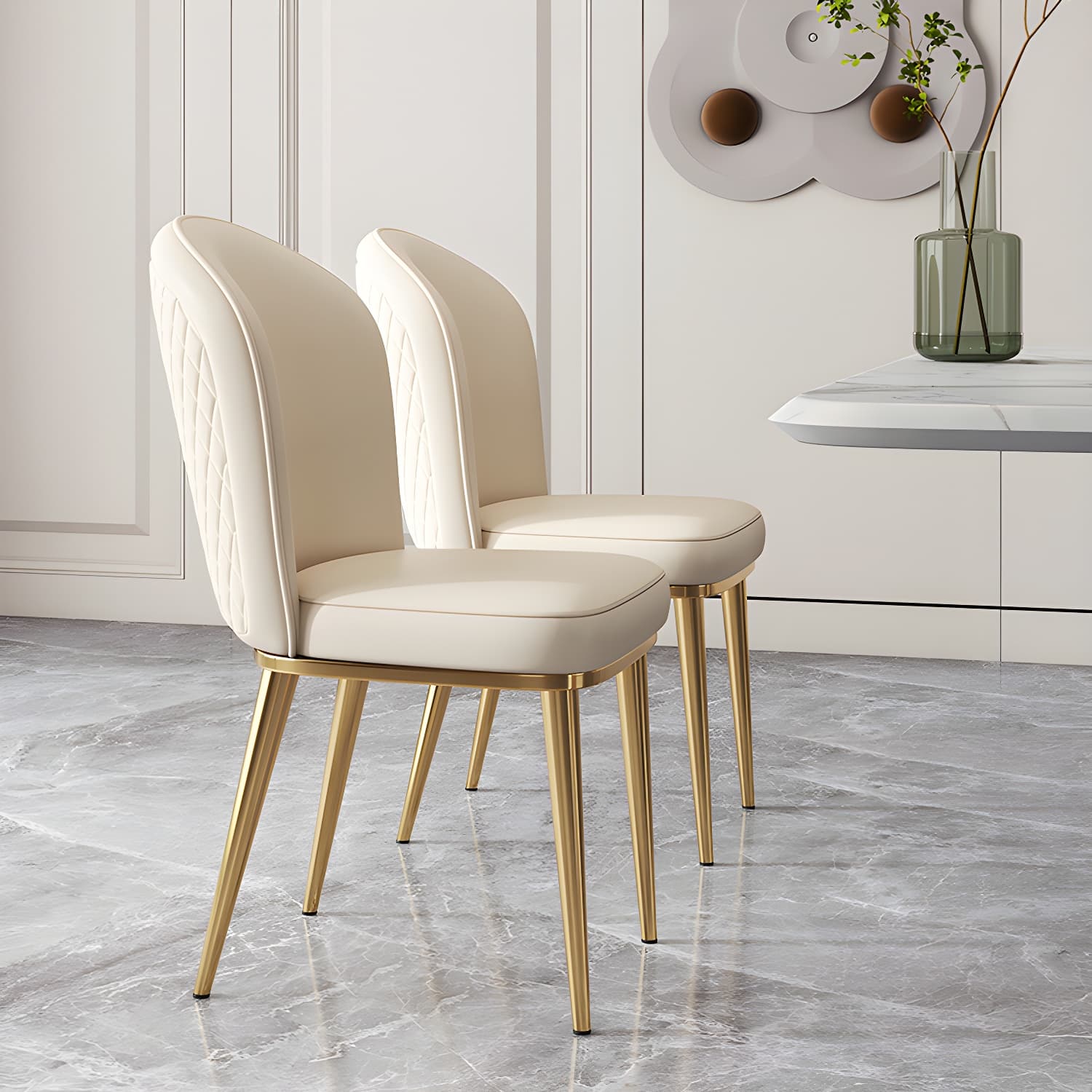 Glam Style Side Chair Leather Gold Frame Dining Chair for Home - image 17