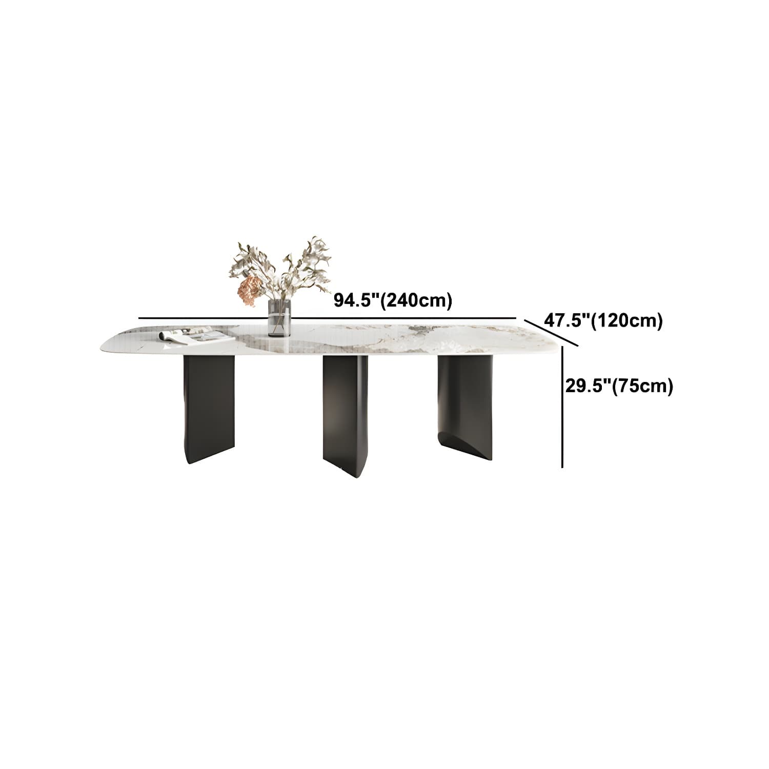 Rectangle Dining Table Sintered Stone Top Modern White Table with Black Legs - image 20