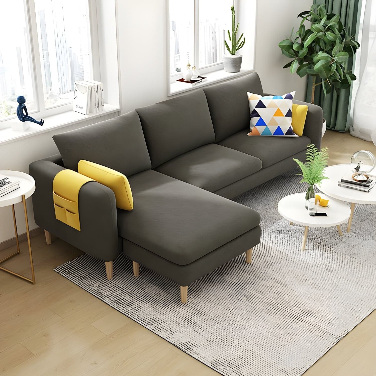 79.5" W L-Shaped Sectional Sofa with Square Arm and Bolster Pillows - image 5
