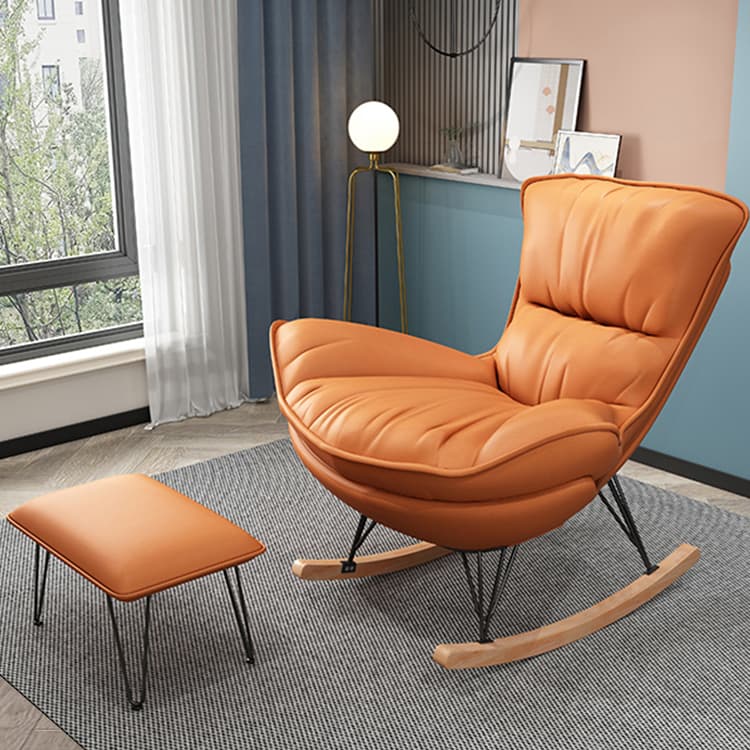 Indulgent Modern Upholstered Rocking Chair with Ottoman Perfect for Relaxation in Natural Wood Tone - image 11