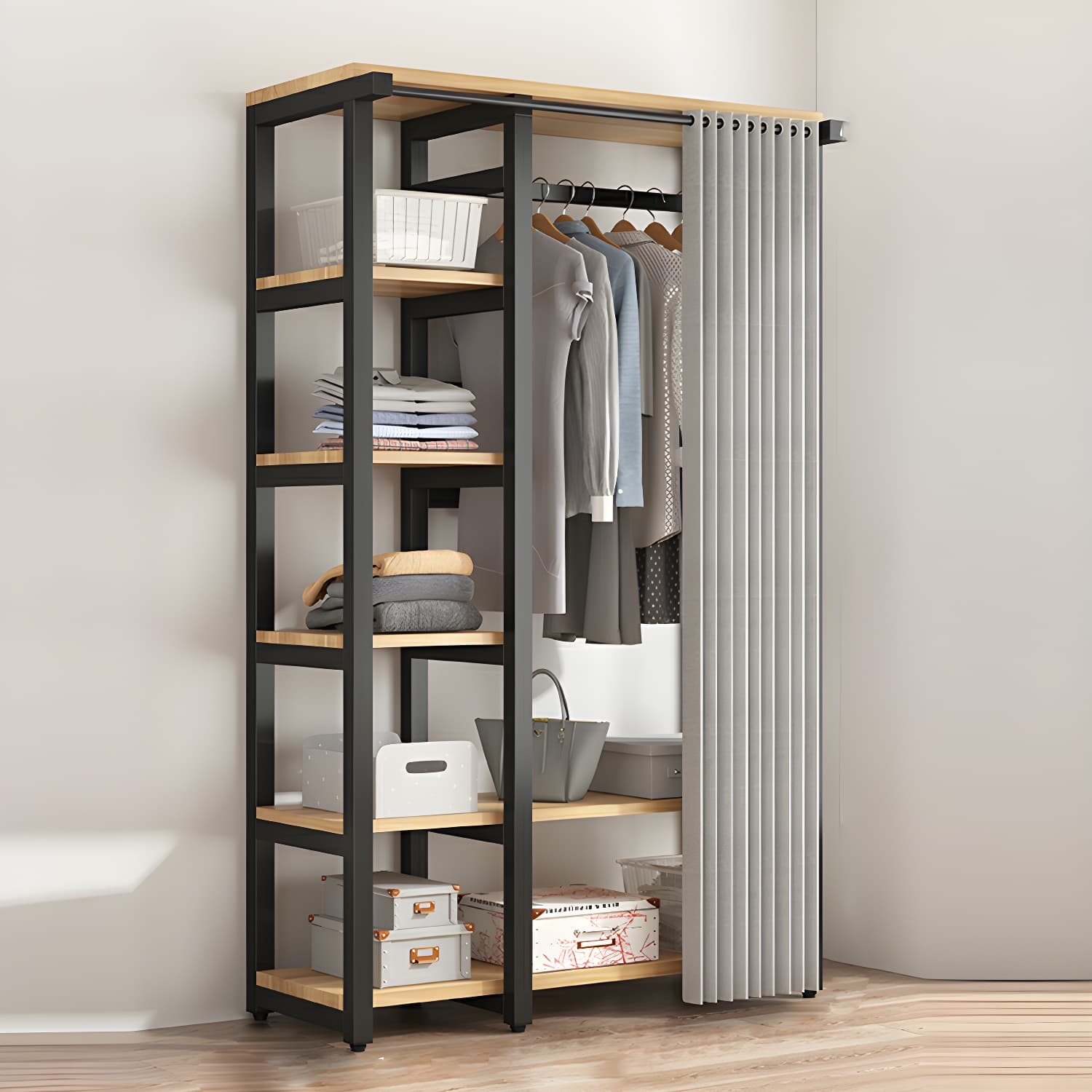 Modern Metal Wardrobe Armoire with Clothing Rod & Shelves (Height 70-79 inches, Overall Width 45cm) - image 10