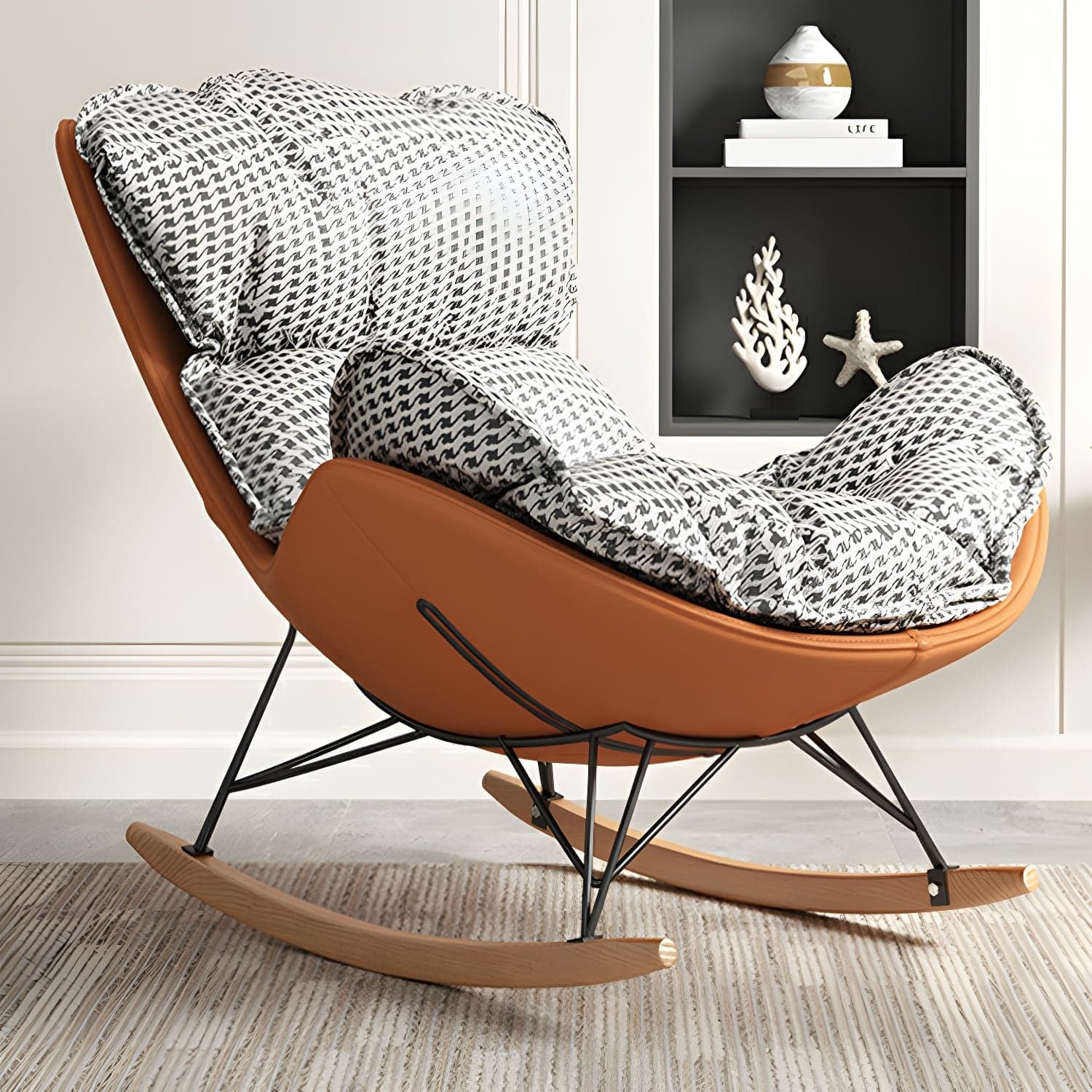 Stylish and Comfortable Modern Upholstered Indoor Rocking Chair with Natural Wood Legs - image 5
