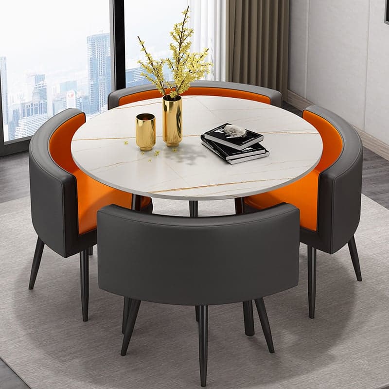 Stone Cushion Chair Dining Table Set with Back for 4 in Chalk - image 3