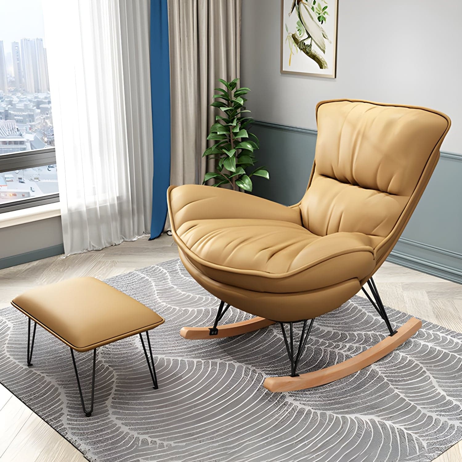 Modern Rocking Chair Metal Frame Doll Cotton Filling Cushion Wingback Rocker Chair - image 11