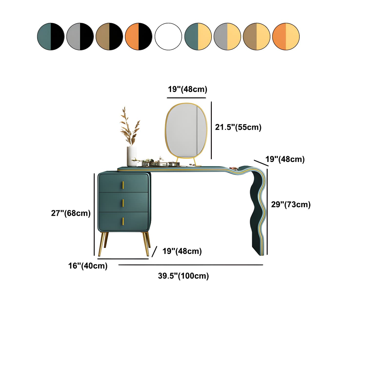 3 Drawers Make-up Vanity Set, 28.74" H Leather Vanity with Stool & Mirror - image 29