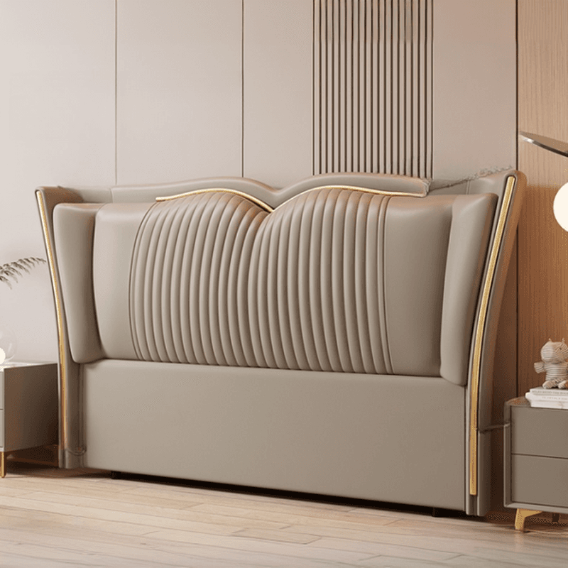 Modern Simple Style Wingback Headboard in Natural Wood for King/Queen/Full Bed with No Distressing, Sponge Upholstery, Free-standing Standard Height