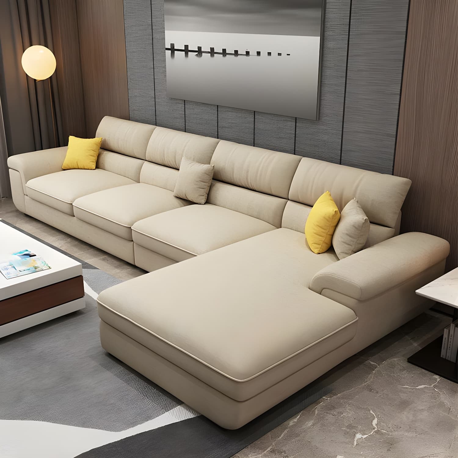 Modern L-Shape Wood Sectional Sofa Chaise with Pillow Top Arm and 3 Piece Set - image 9